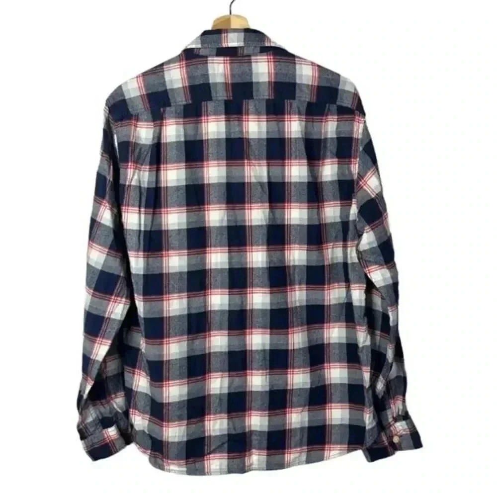 J. Crew Blue & Red Plaid Long Sleeve Button Down Flannel L